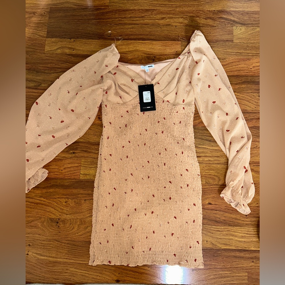 Fashion Nova Peach Mini Dress with Red Dots
